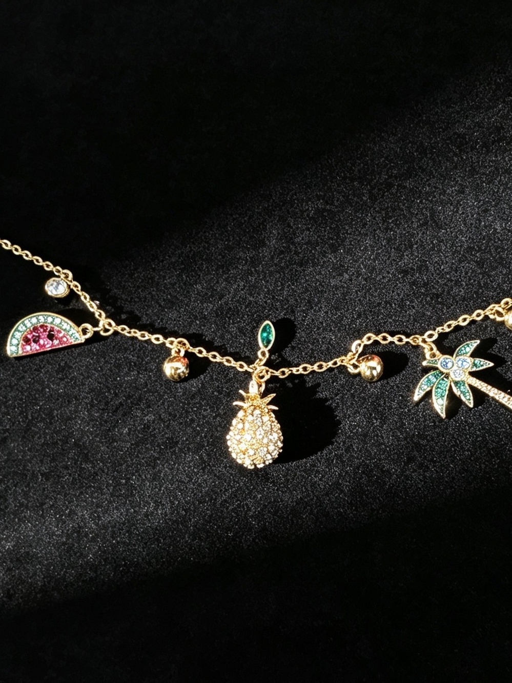 Swarovski Tropical Charm Gold Bracelet Watermelon Pineapple Palm Tree